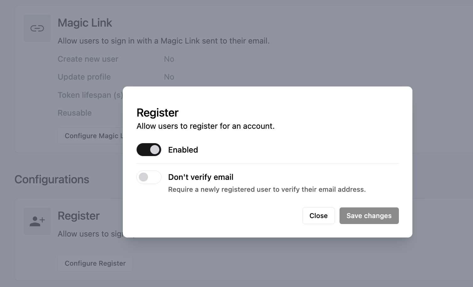 Register dialog