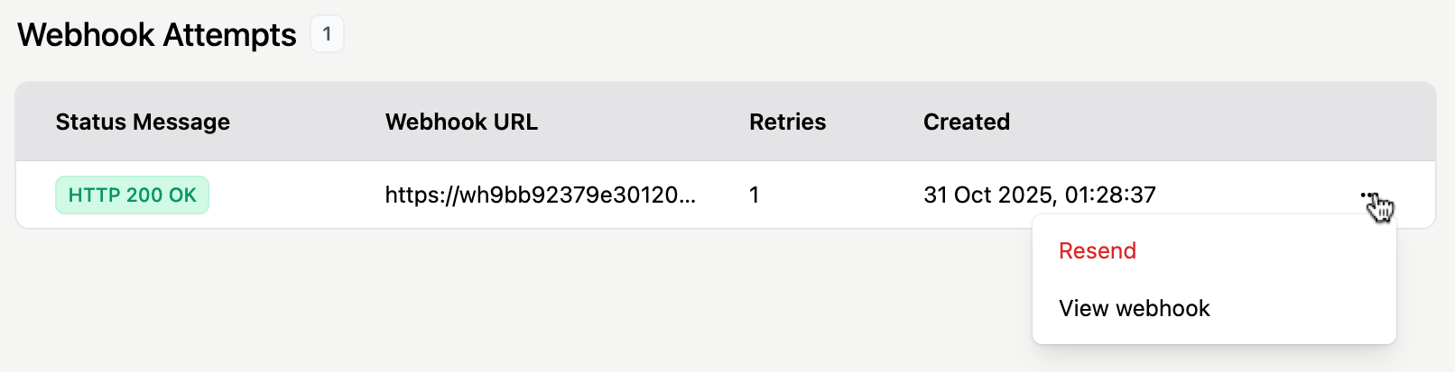 Webhook attempts context menu