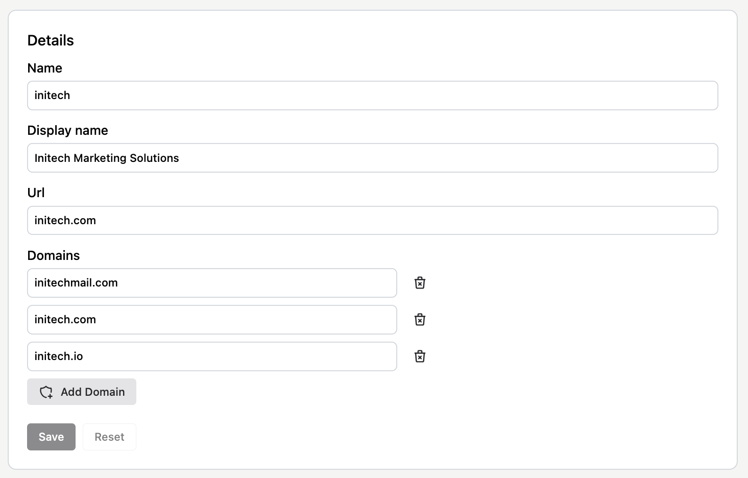 Organization details