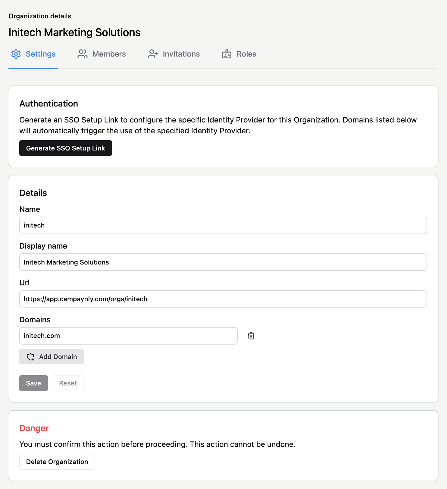 Organization settings