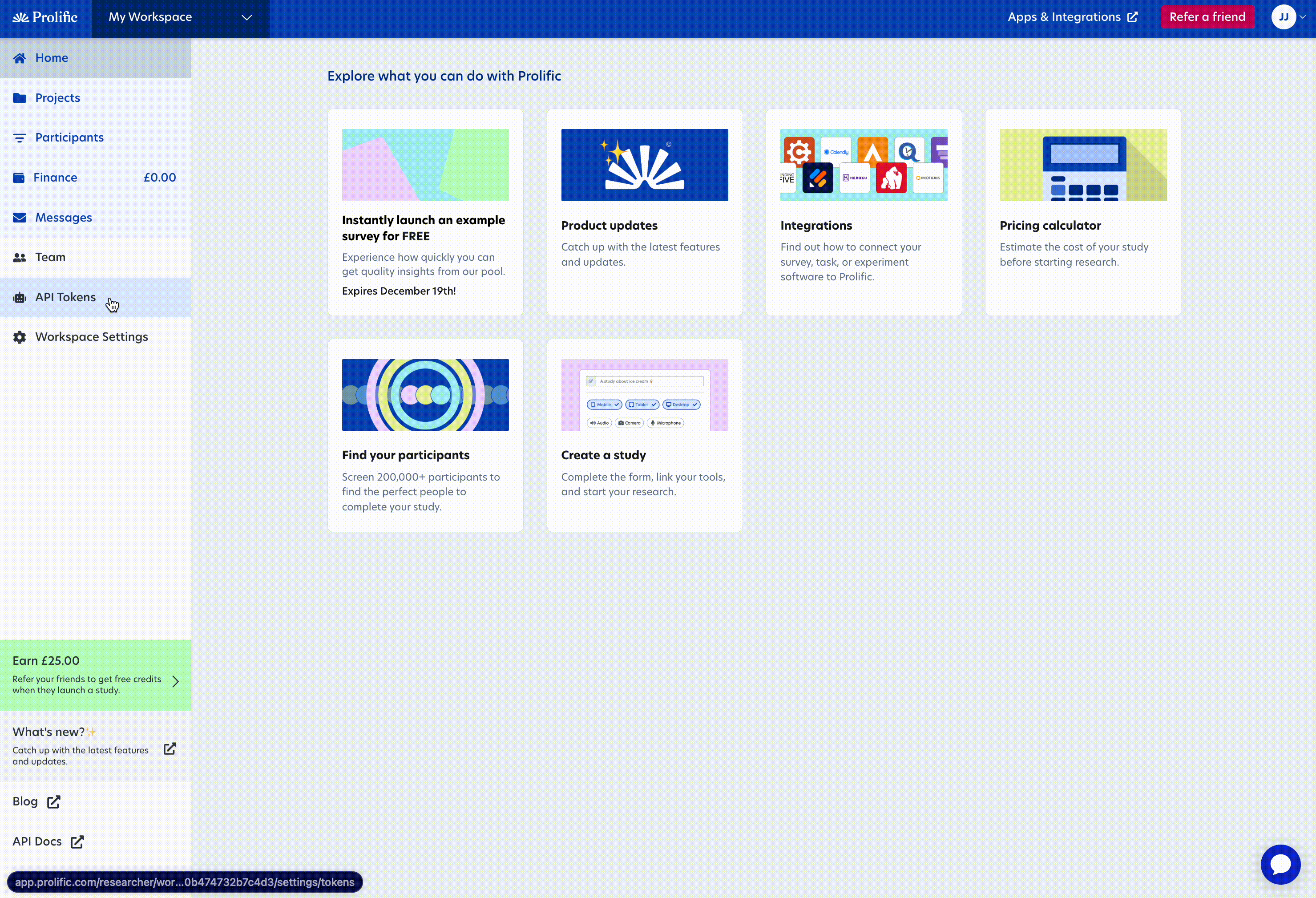 To create an API token