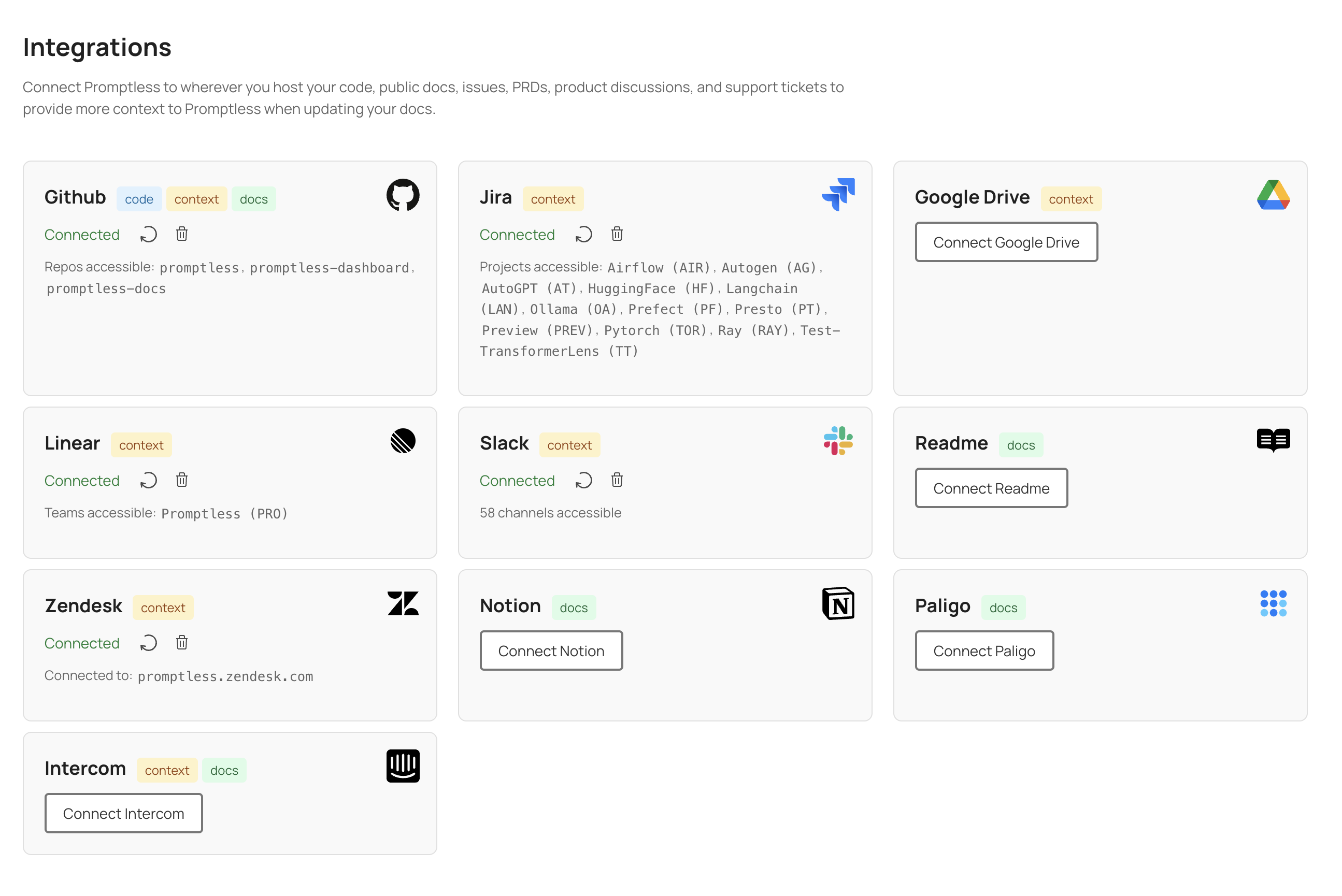 Integrations Page