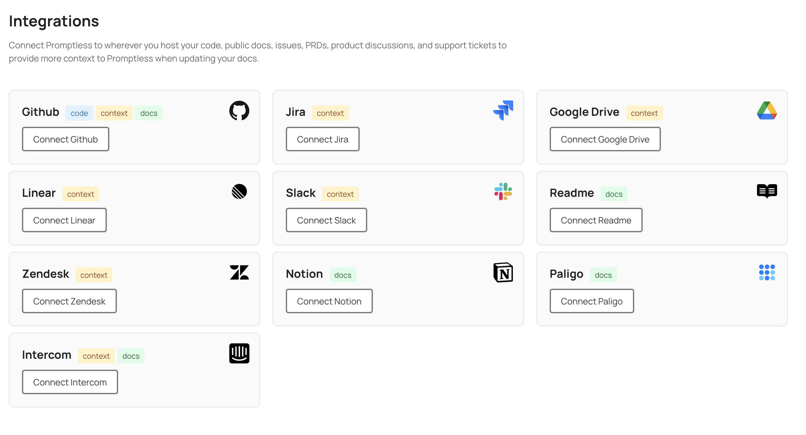 Integrations Page