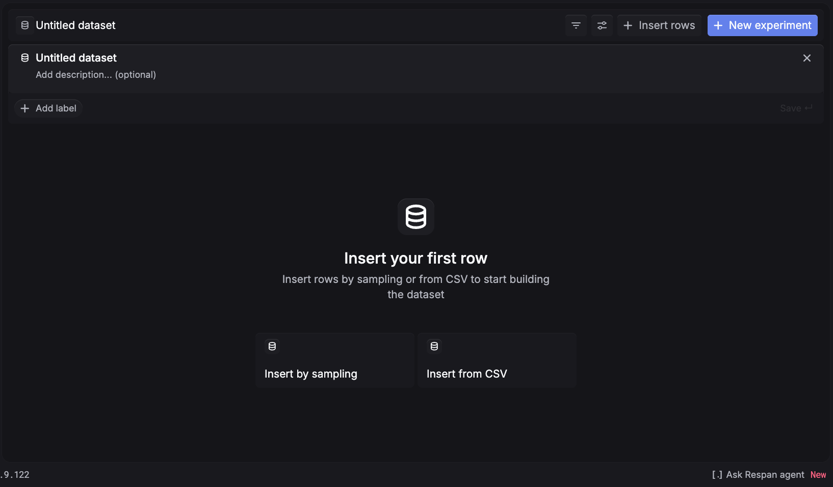 Empty dataset with Insert by sampling and Insert from CSV options