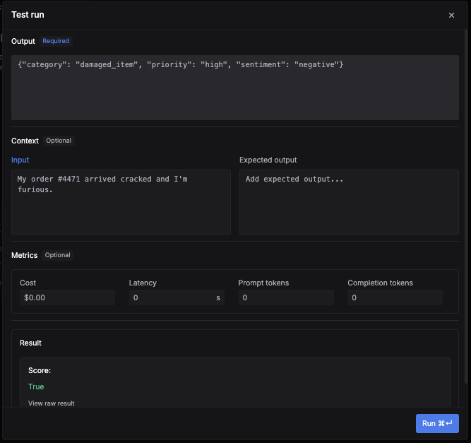 Code grader test run showing true and false