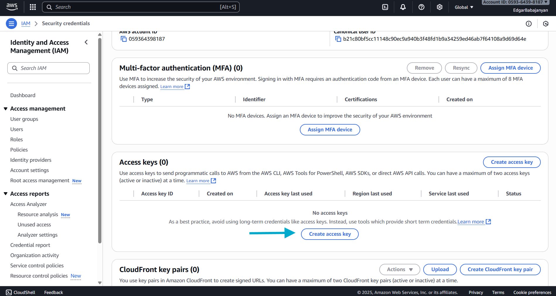 AWS IAM - Create Access Key