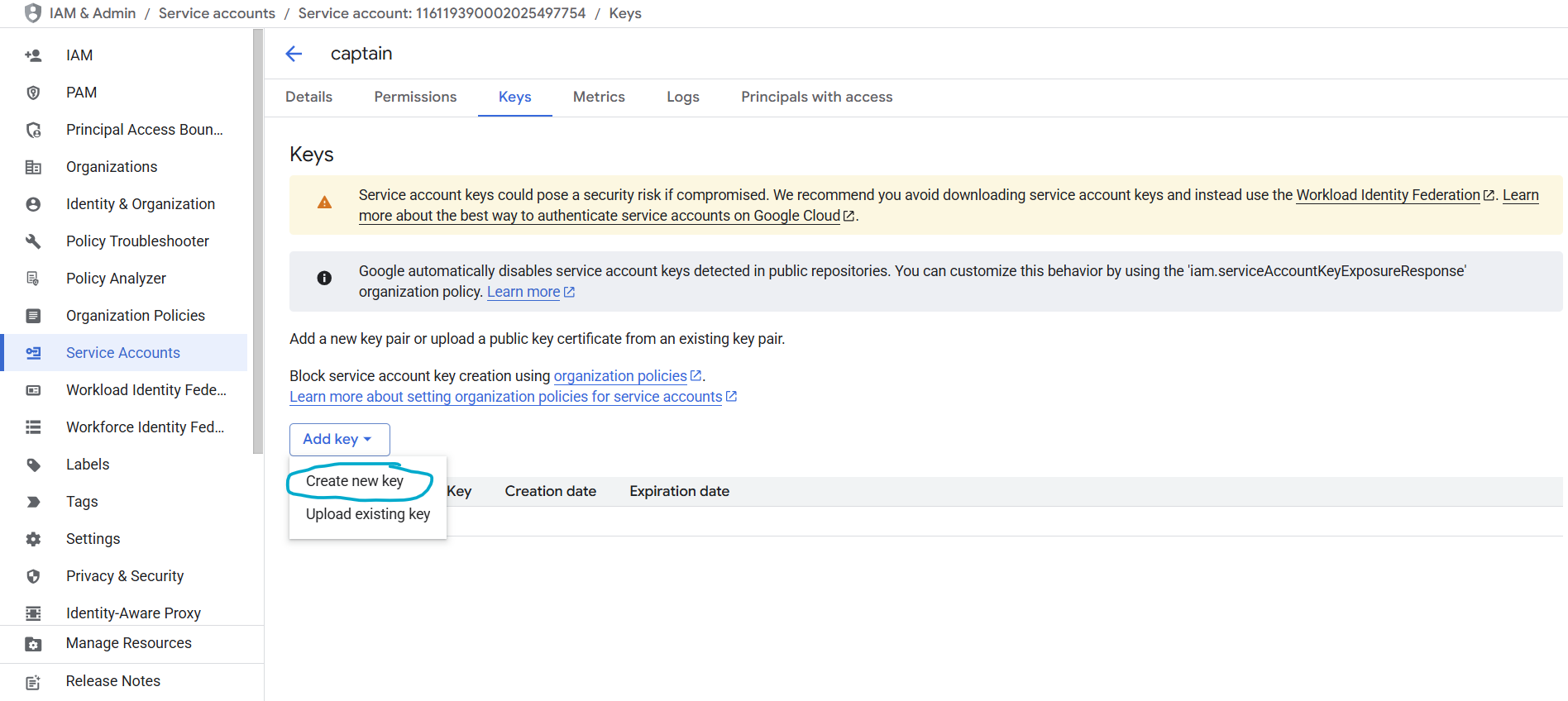Google Cloud - Create JSON Key