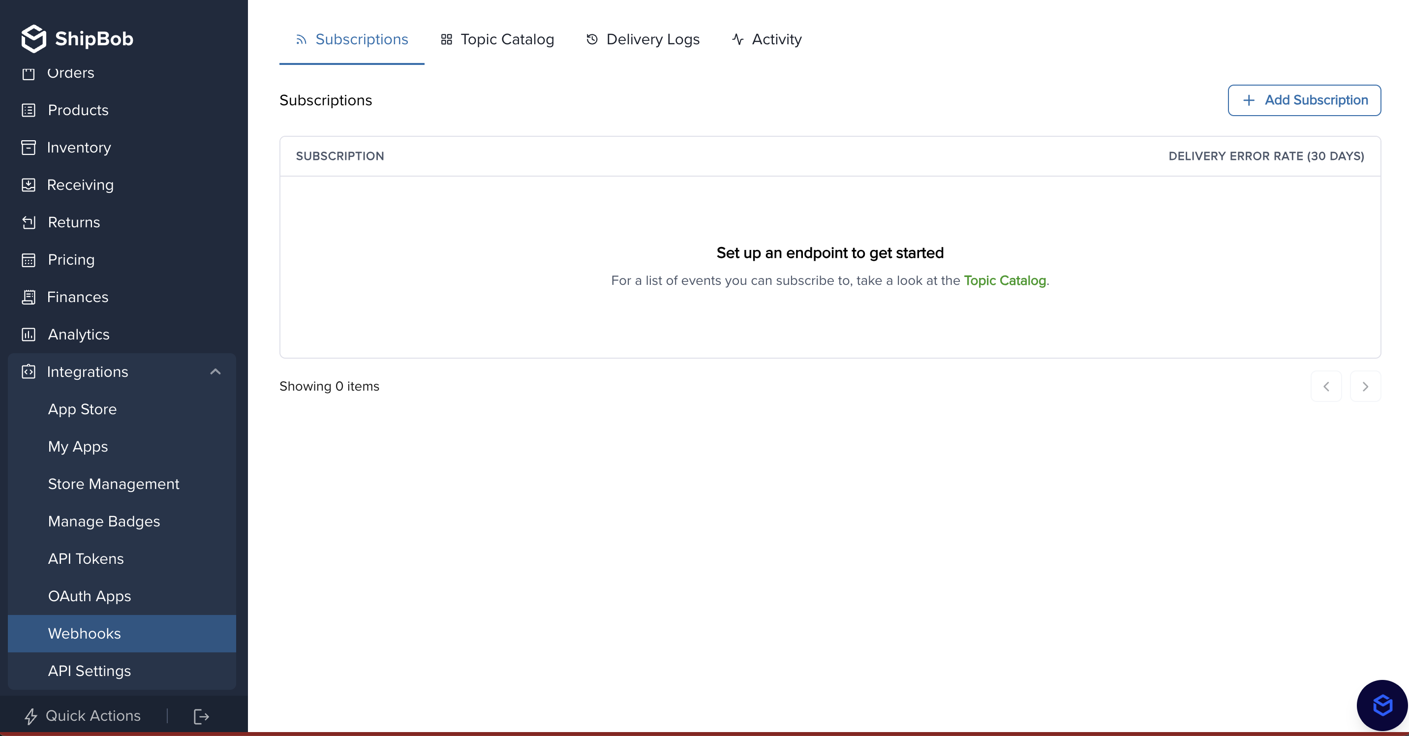 Create webhook subscription