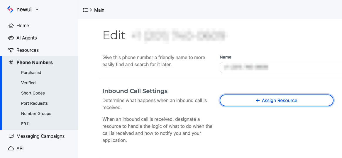 Assign resource to phone number.