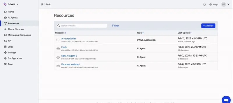 The new resource dialog showing SWML script
creation.