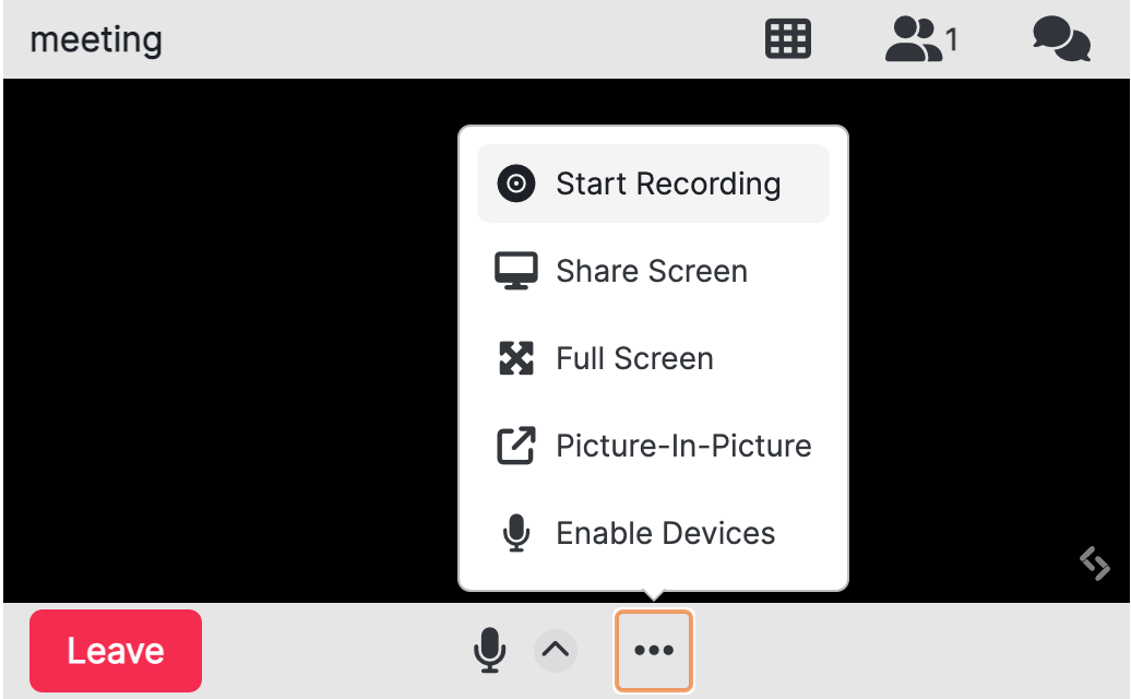 Embedded video conference widget with Start Recording' selected