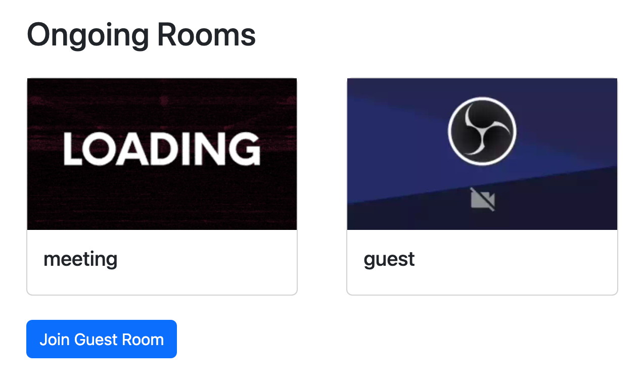 two thumbnail images representing ongoing rooms, with the option to join.