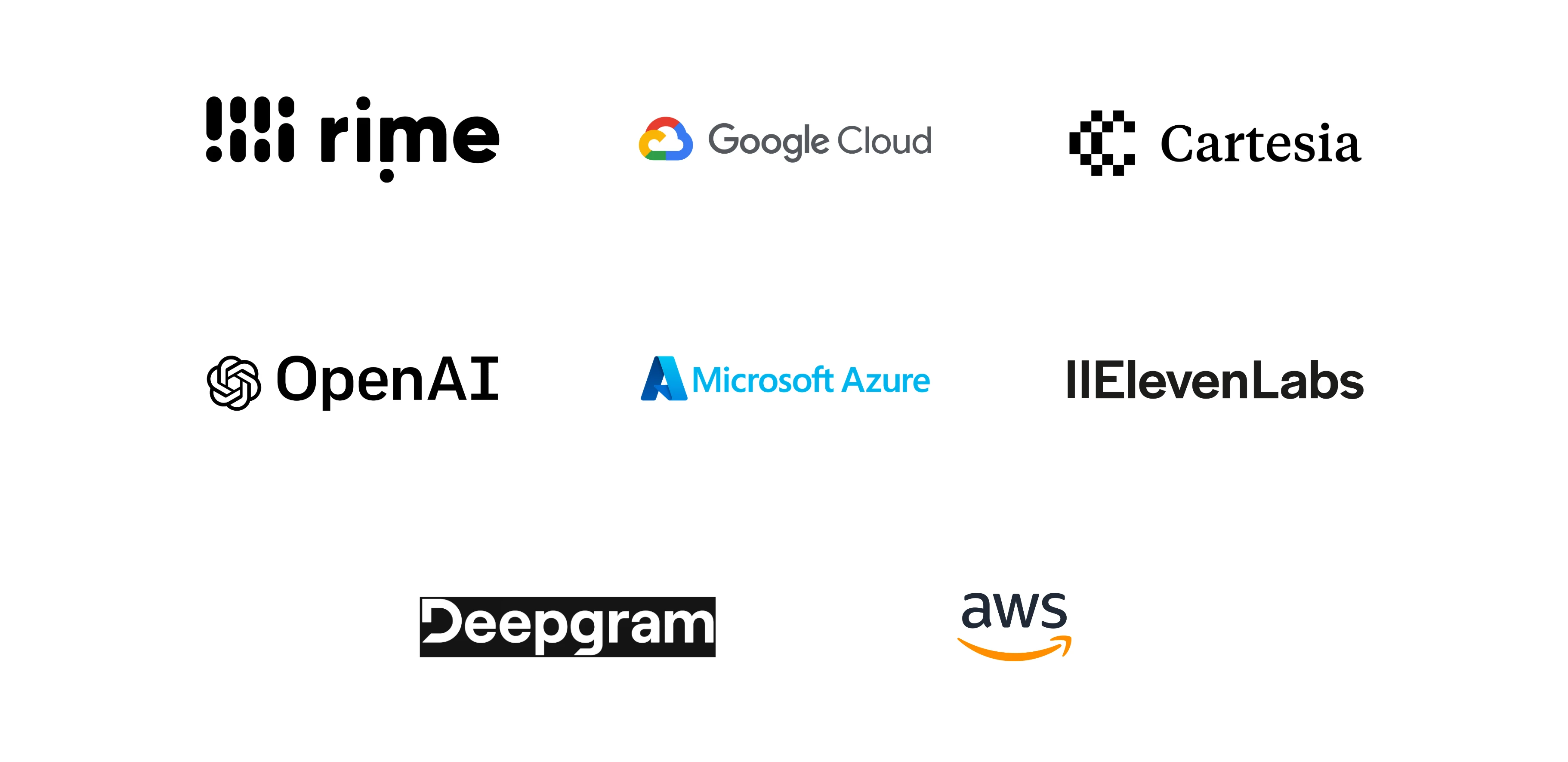 A grid of logos for TTS providers on the SignalWire platform.