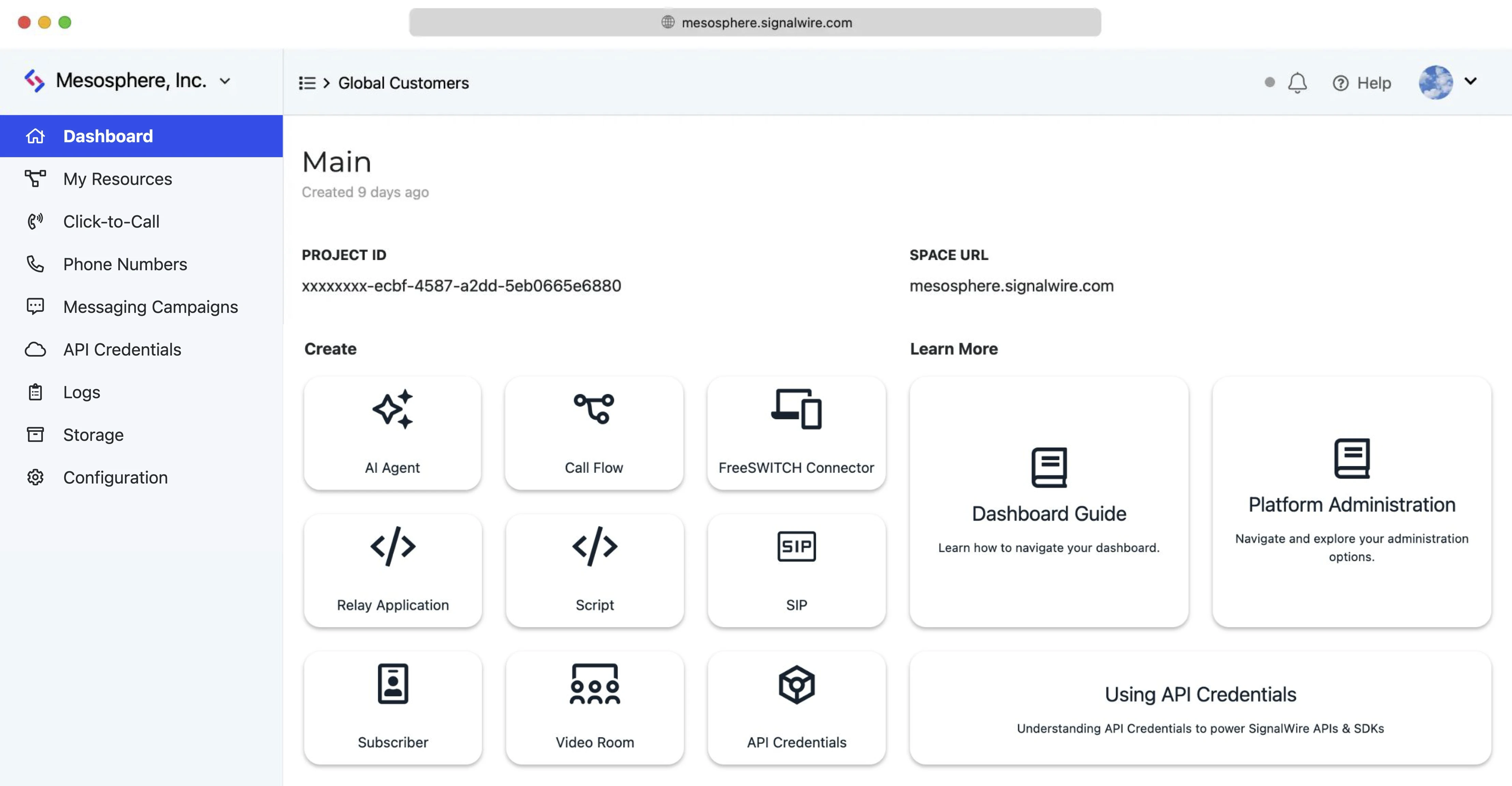 The SignalWire Dashboard