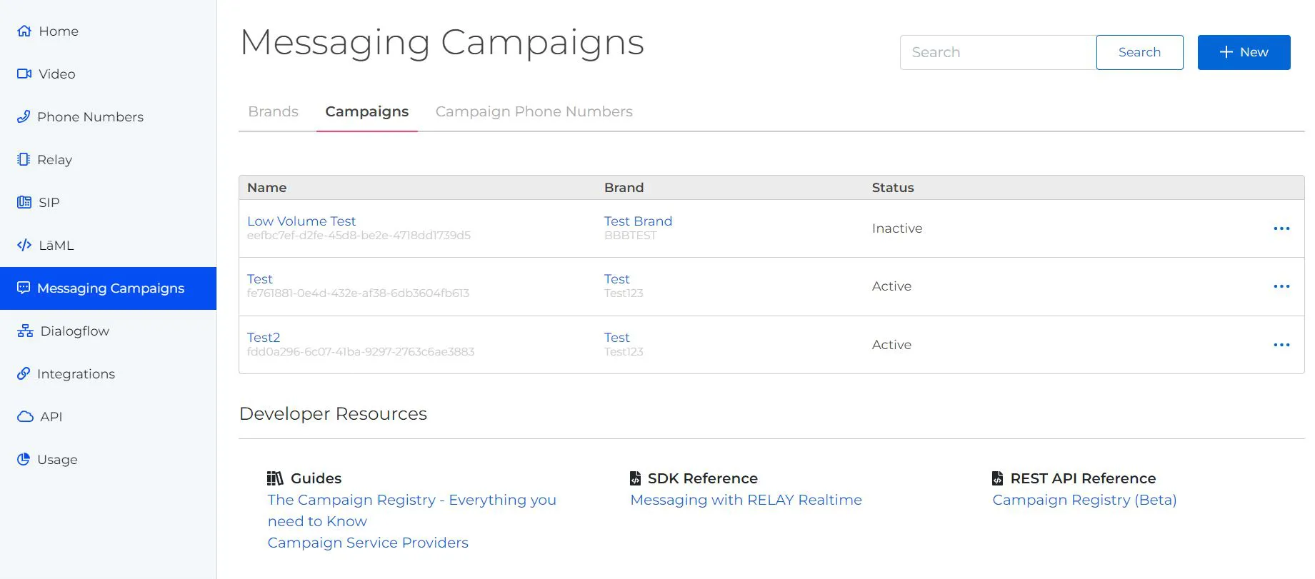 Messaging Campaigns page