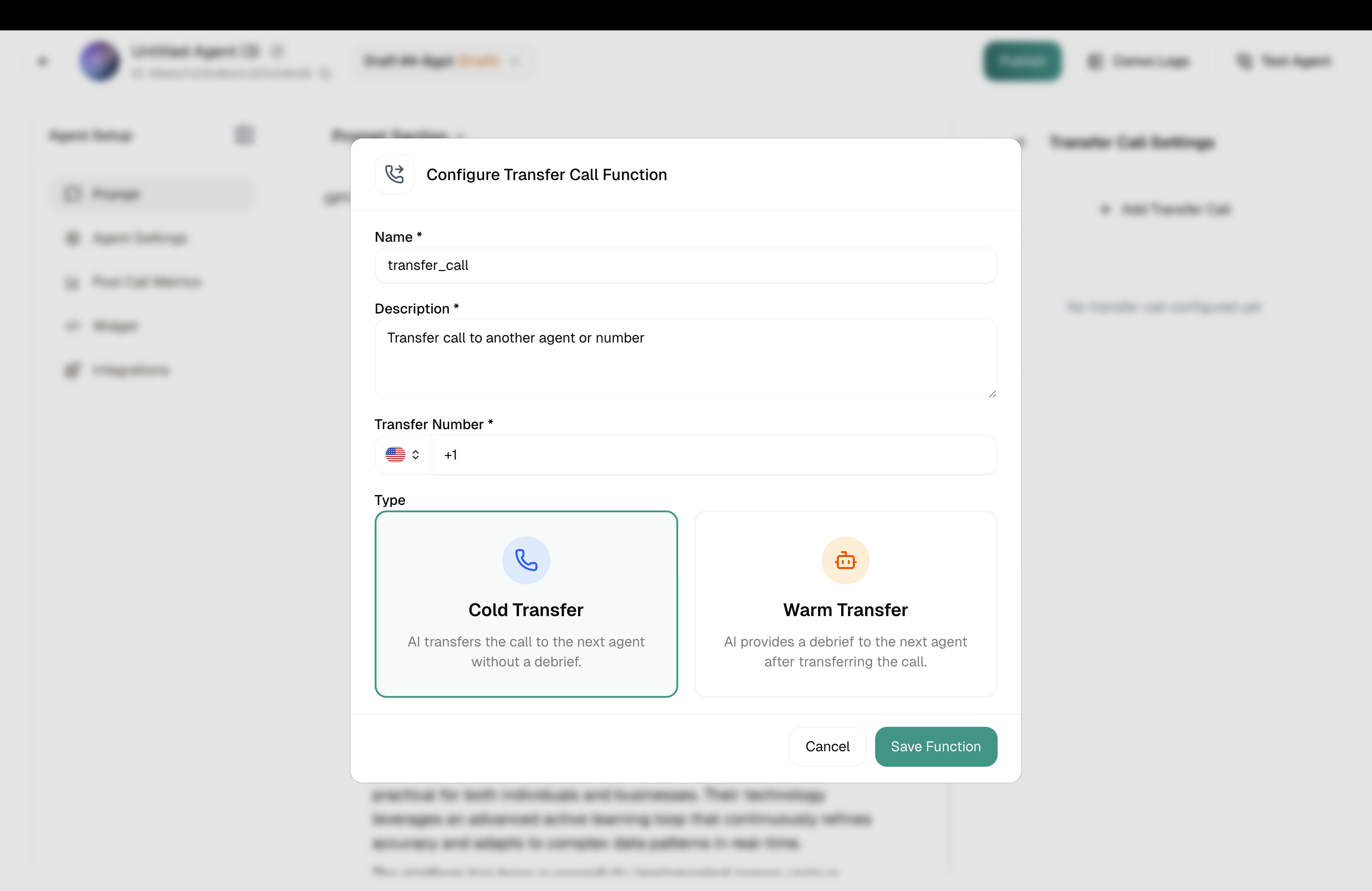 Transfer call modal