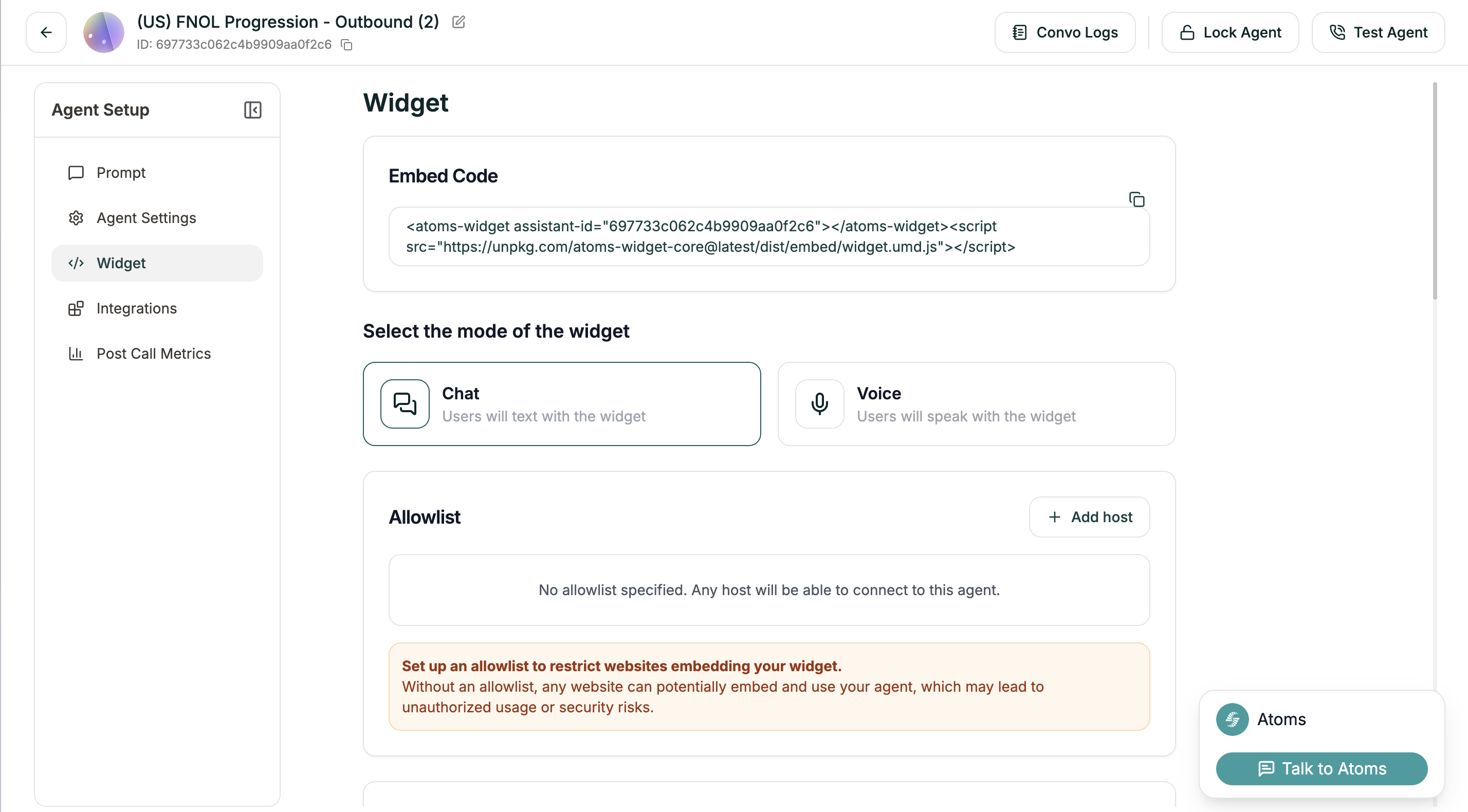 Widget configuration
