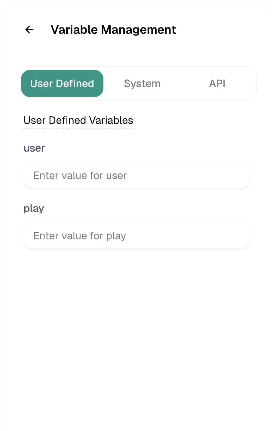 User defined variables