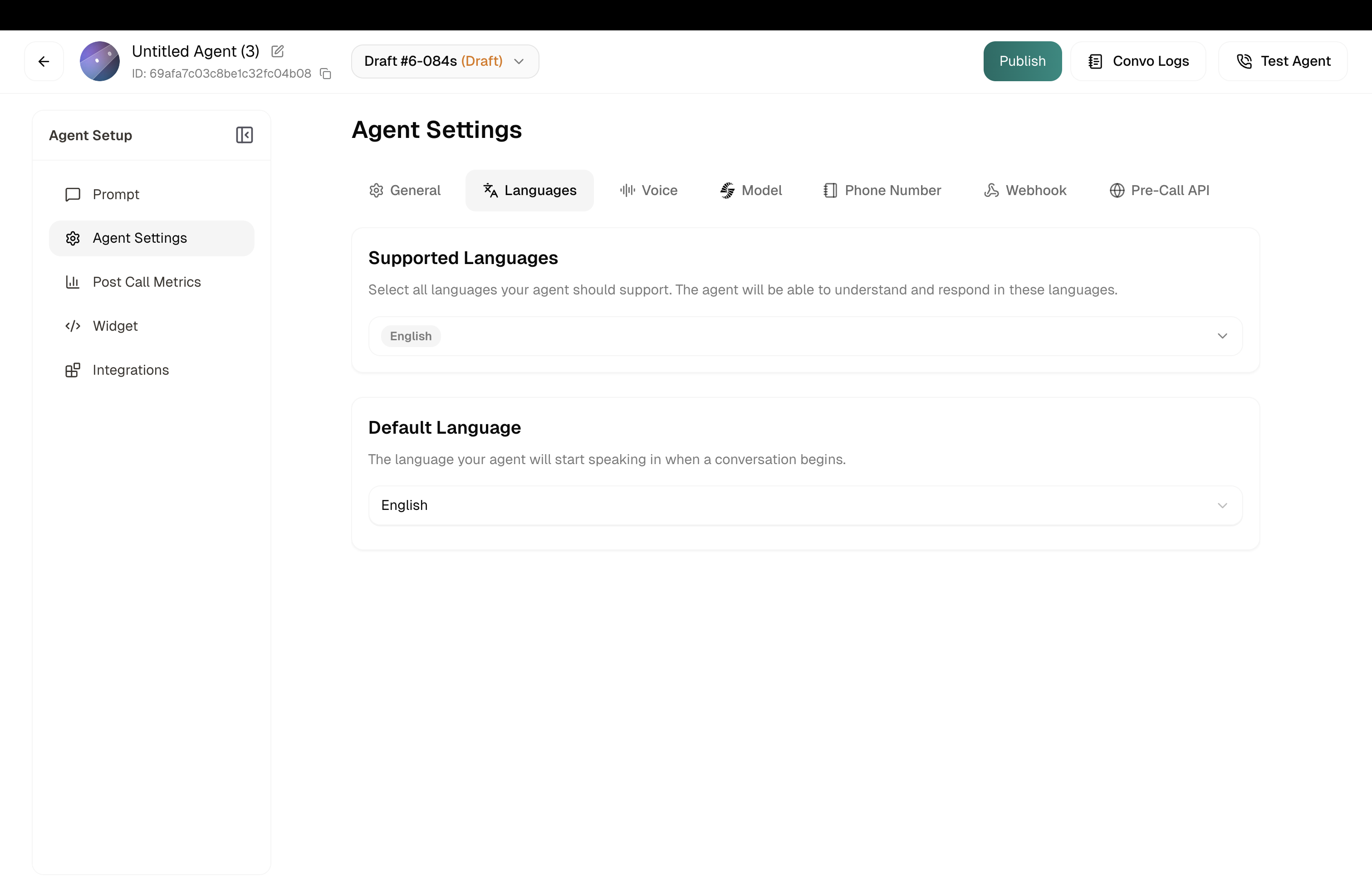 Languages settings
