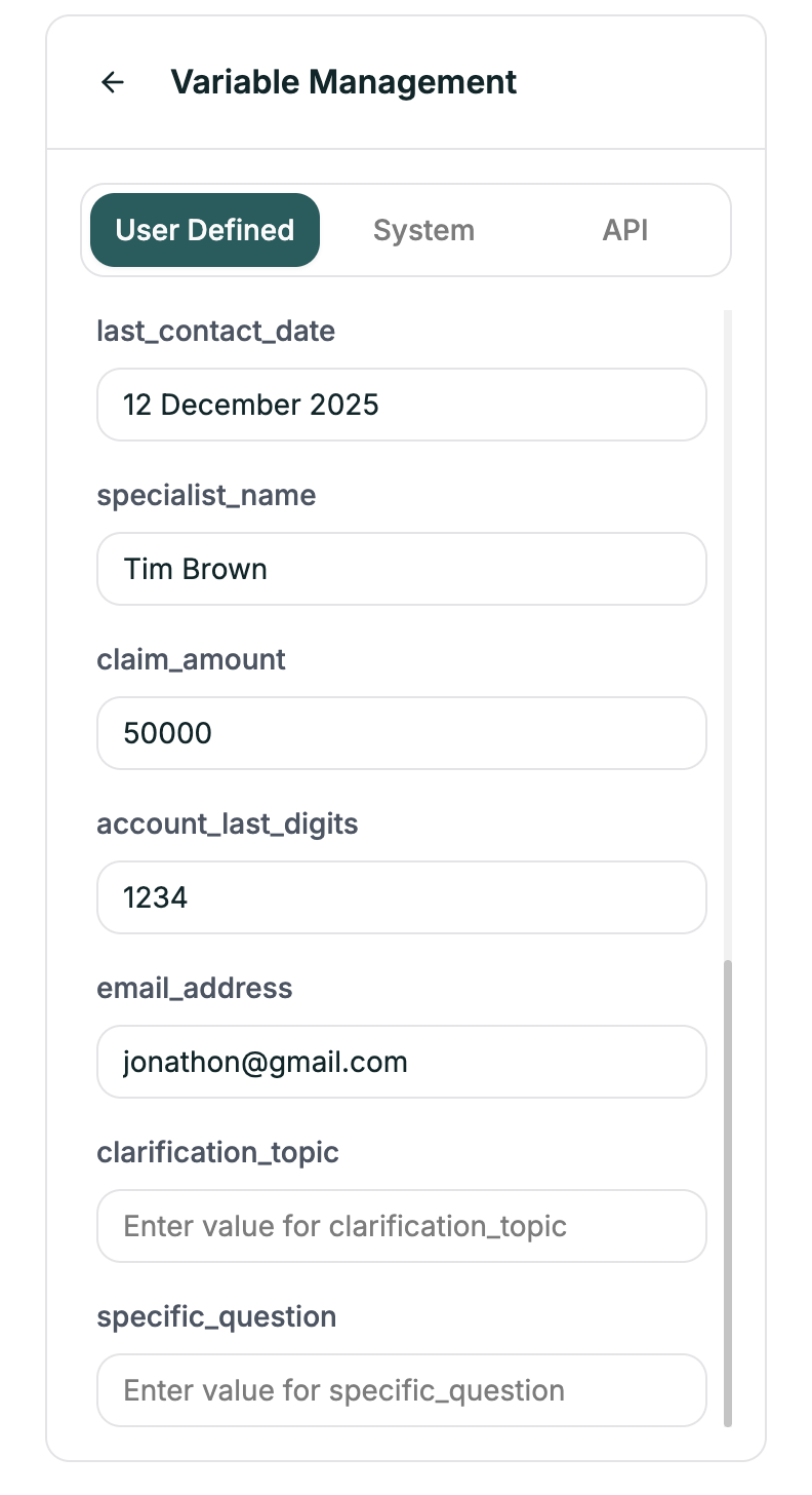 User defined variables