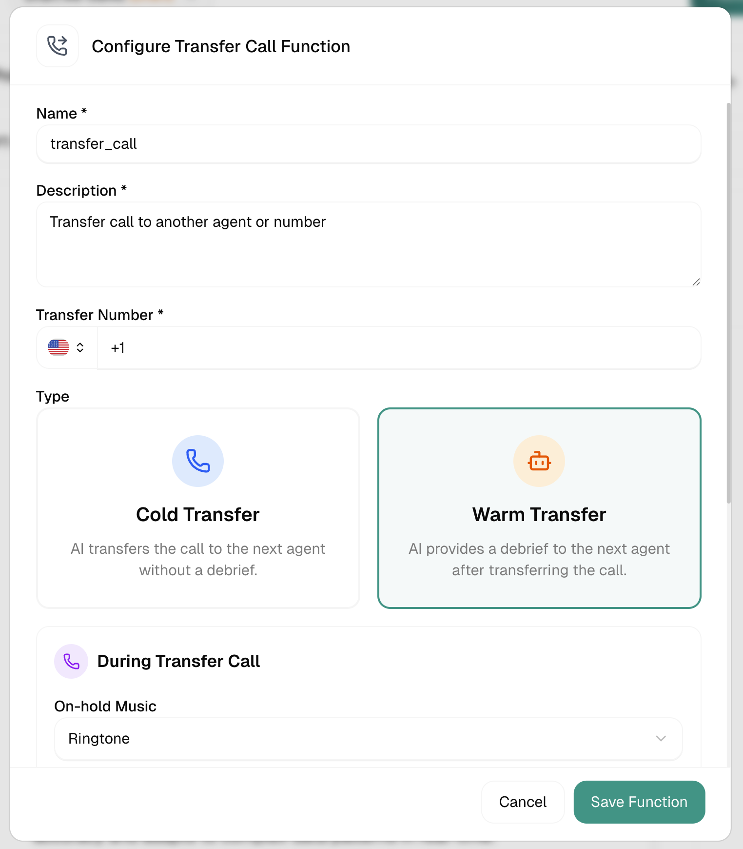 Warm transfer options