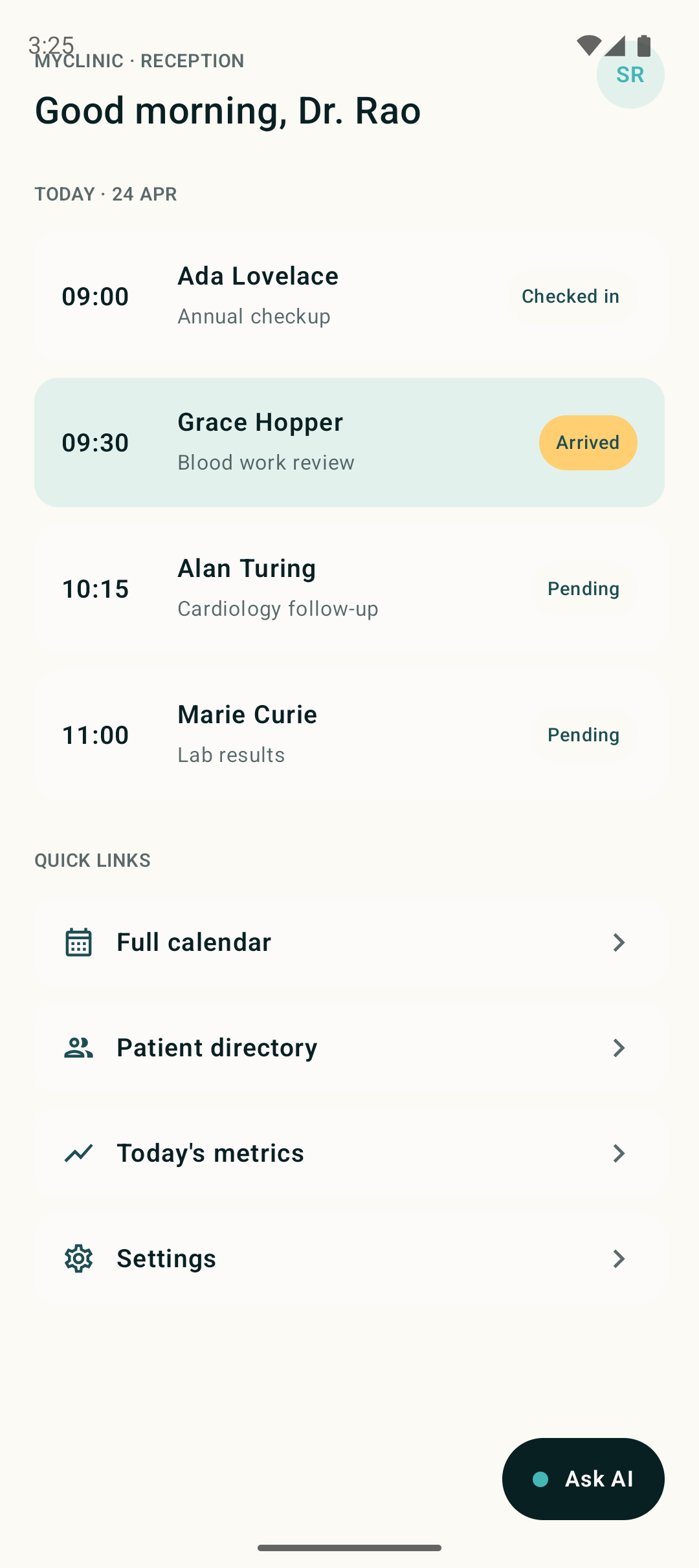 Android host with Ask AI pill