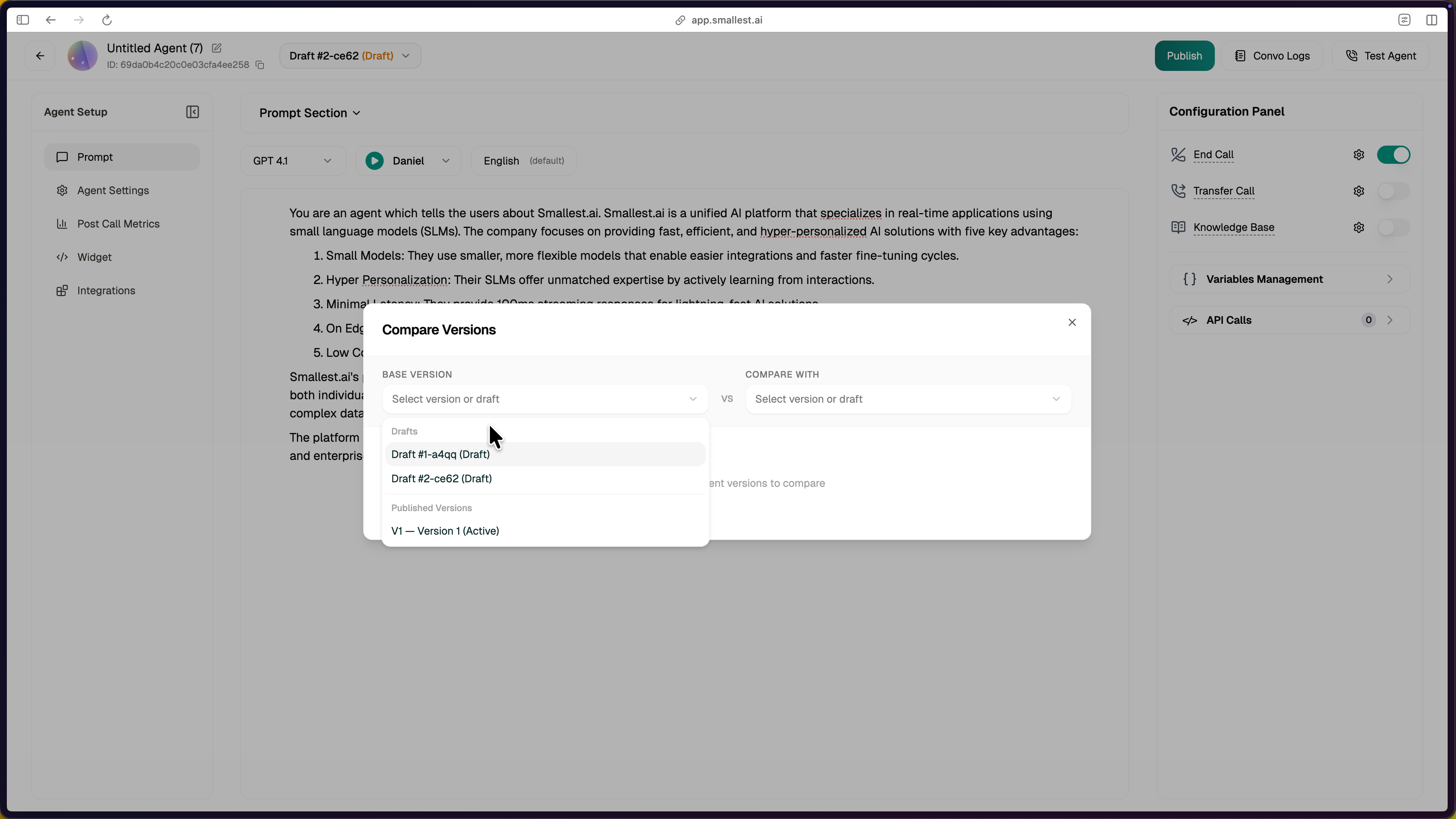 Select versions to compare