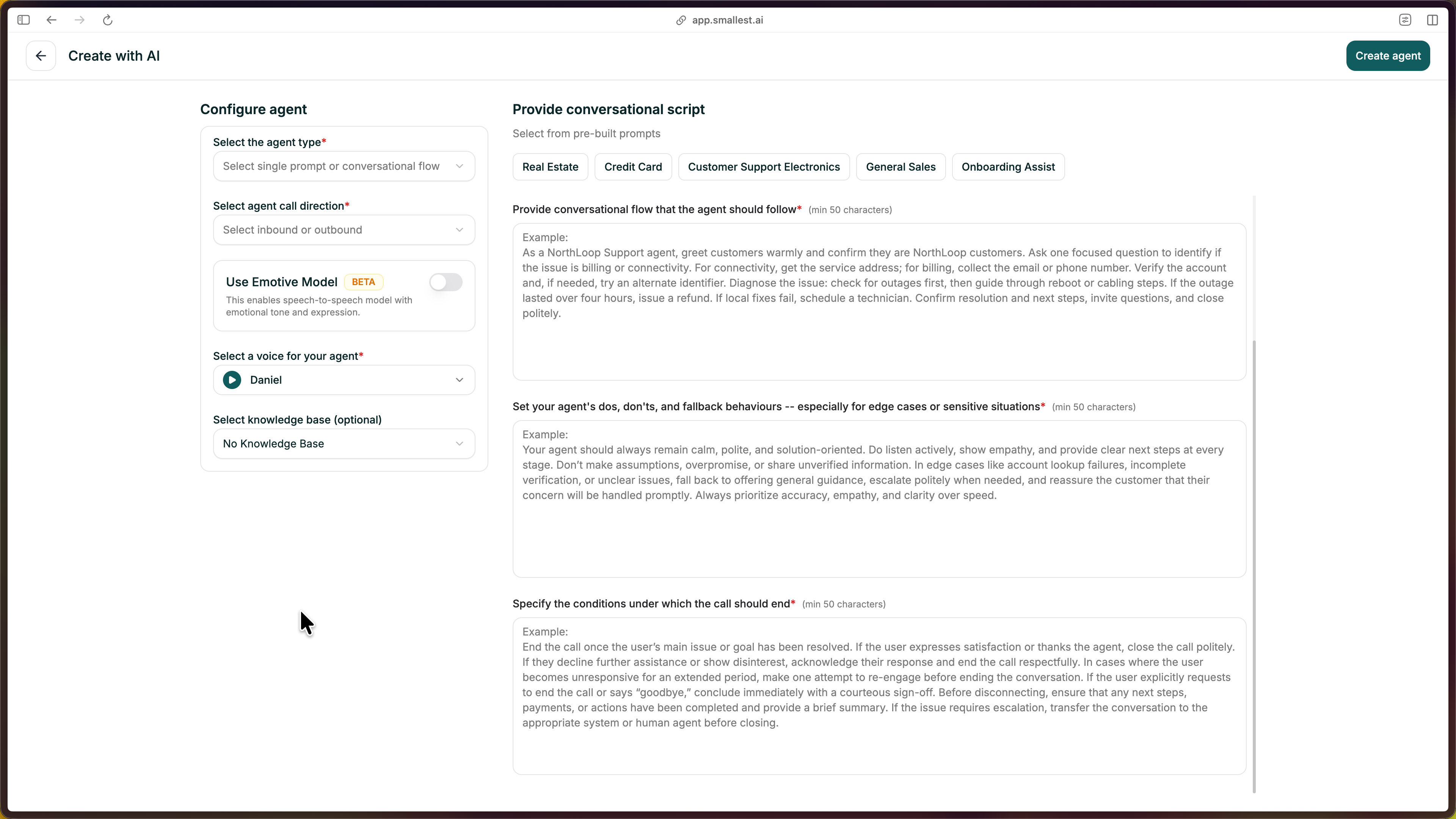 Create with AI modal