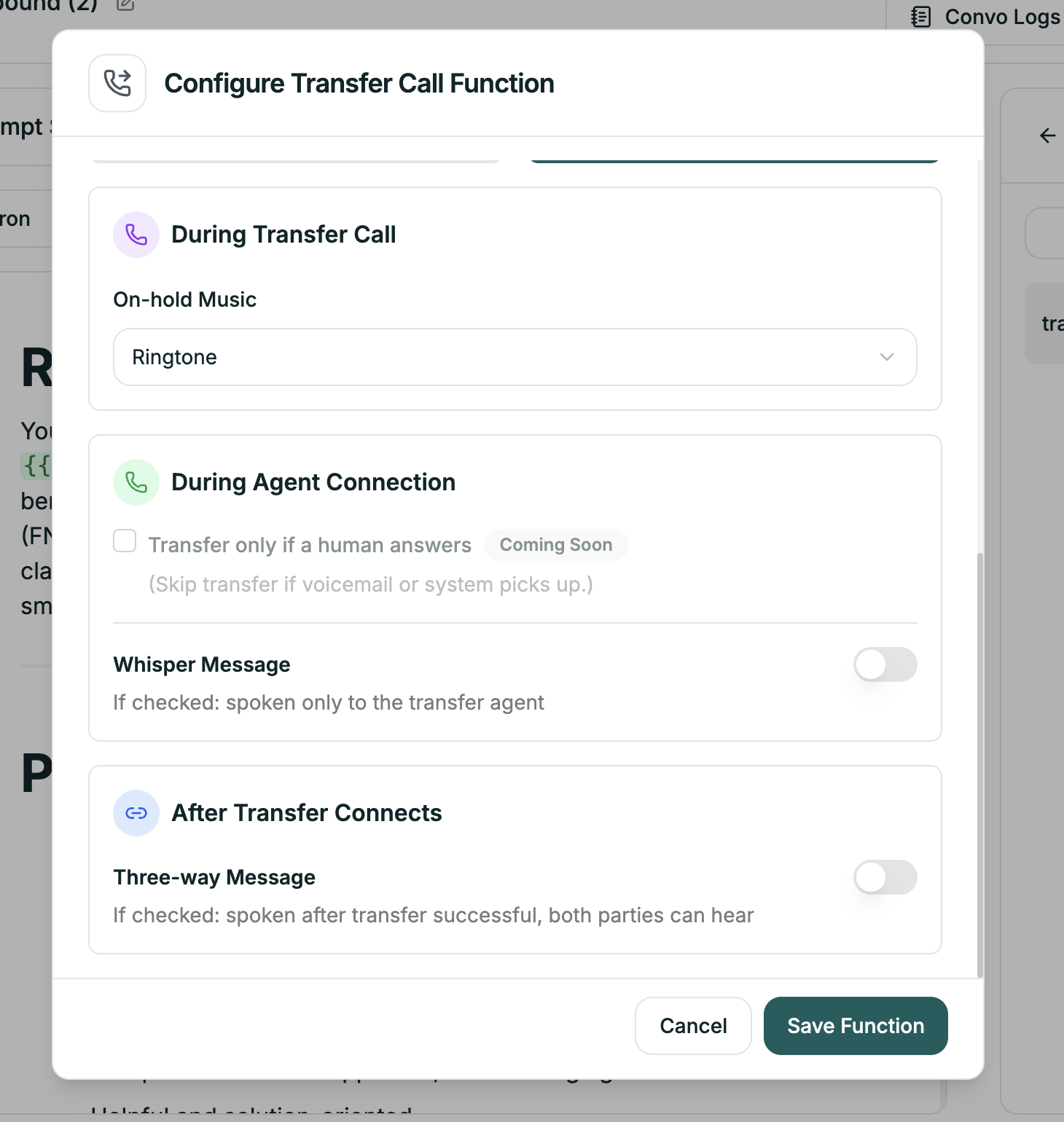 Warm transfer options