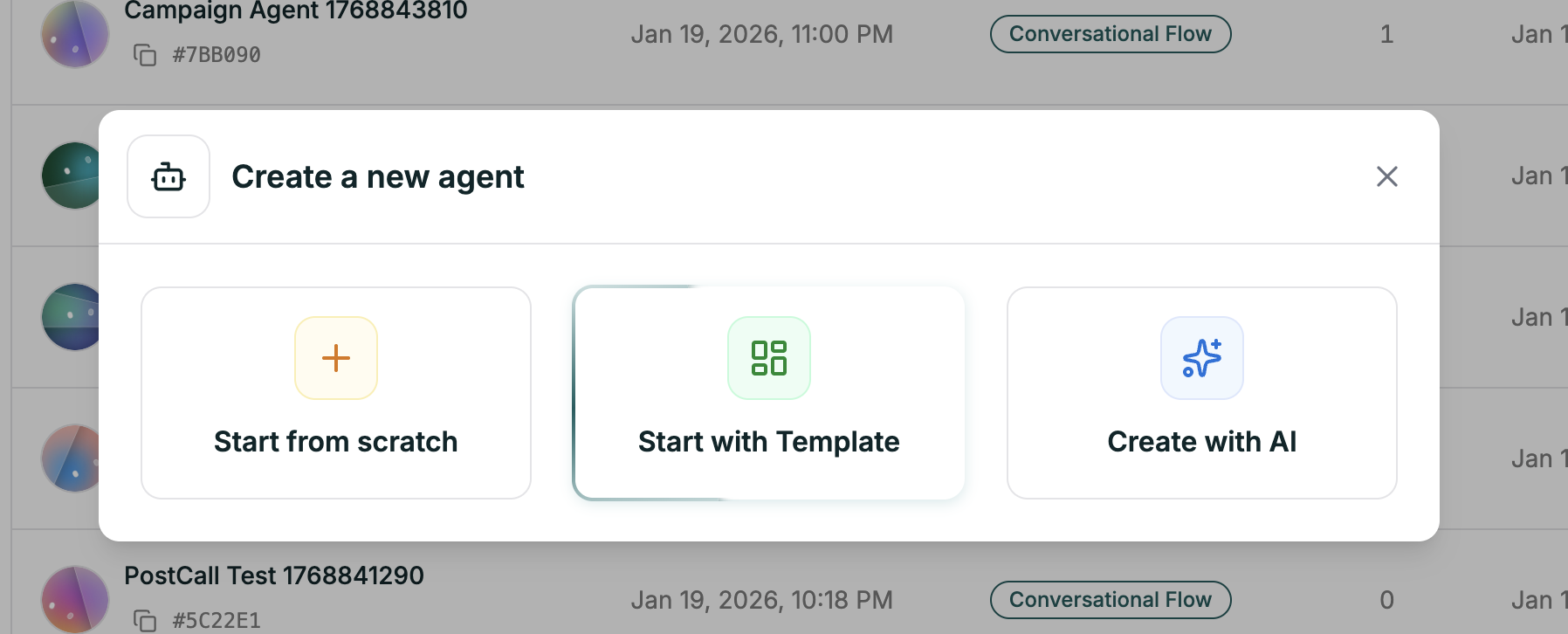 Create agent modal