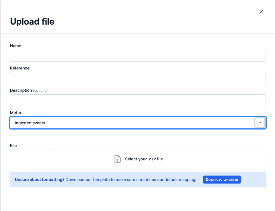 CSV template download for a specific meter Meter template download from file upload