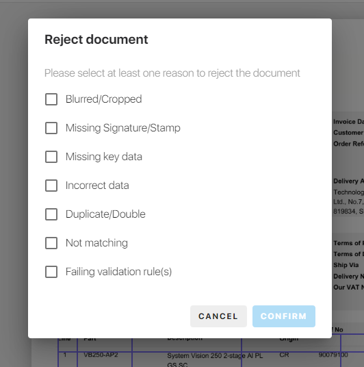 Figure 21: Rejecting a document