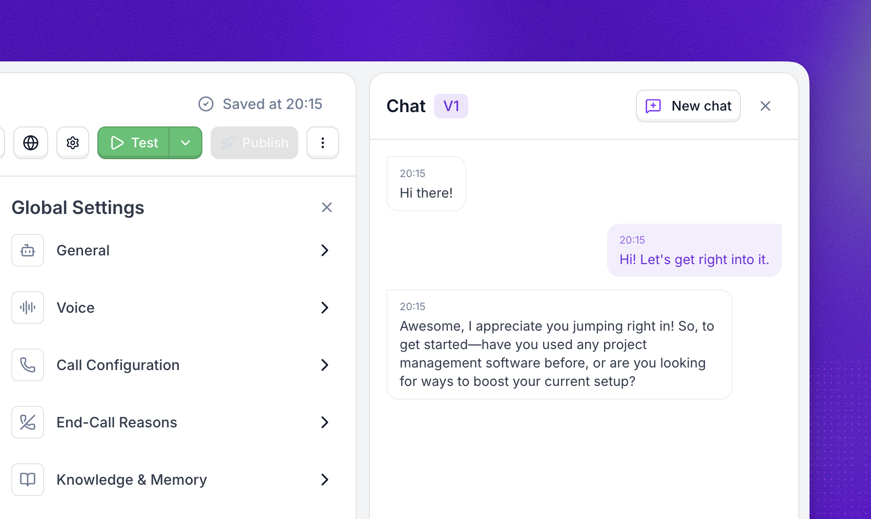 Chat test panel