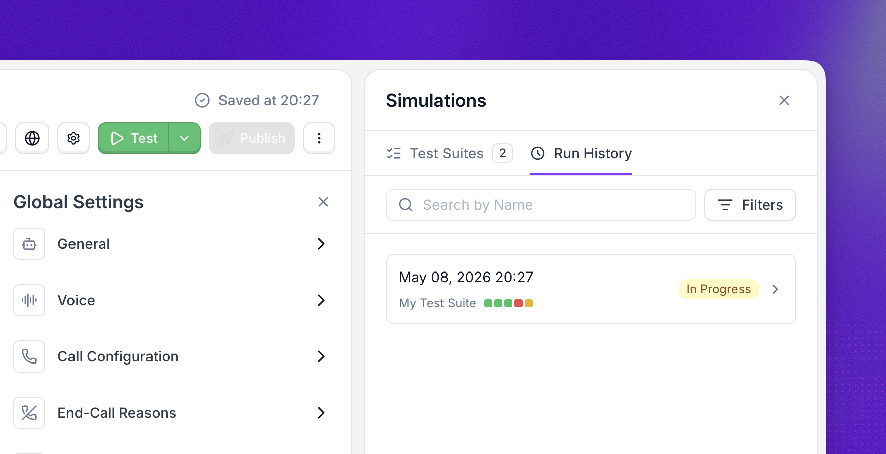 Simulations run view