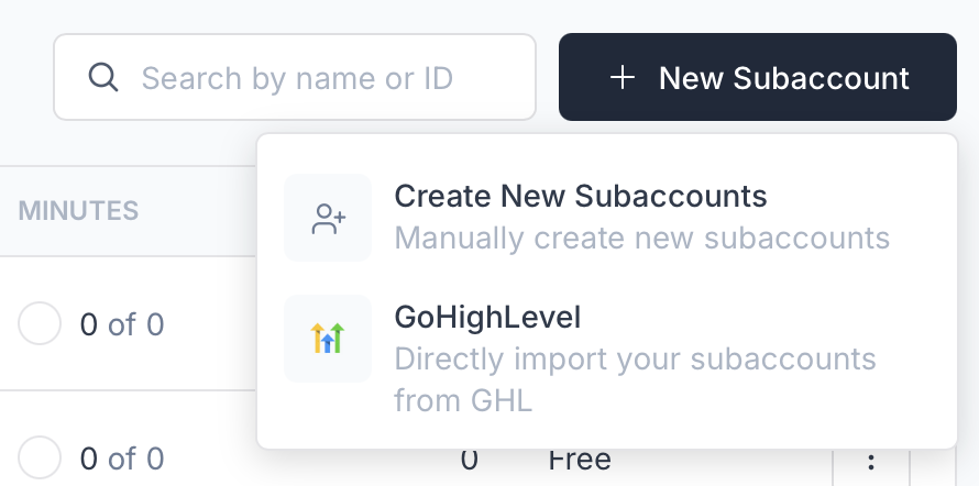 Create a subaccount