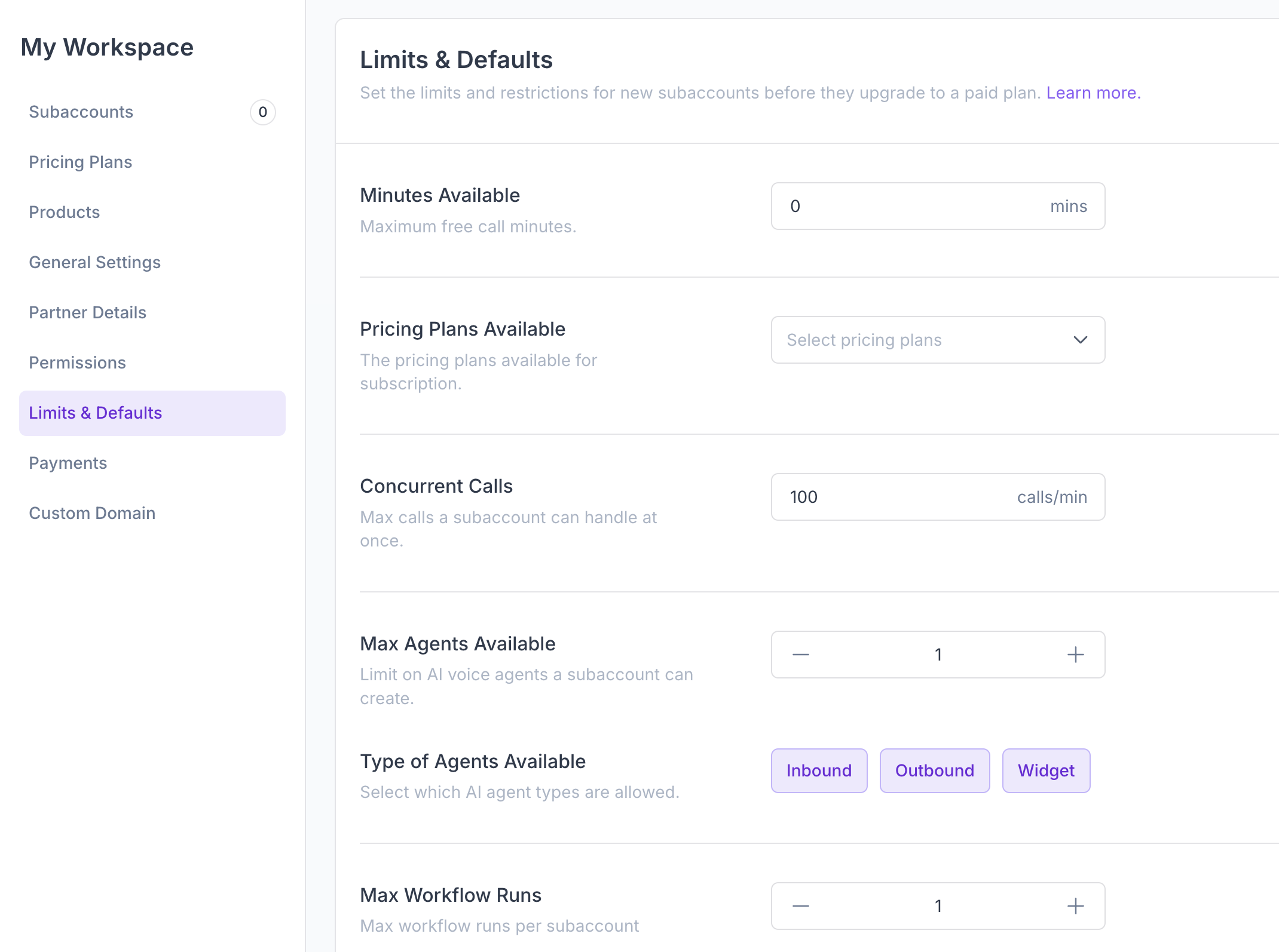 Limits & Defaults