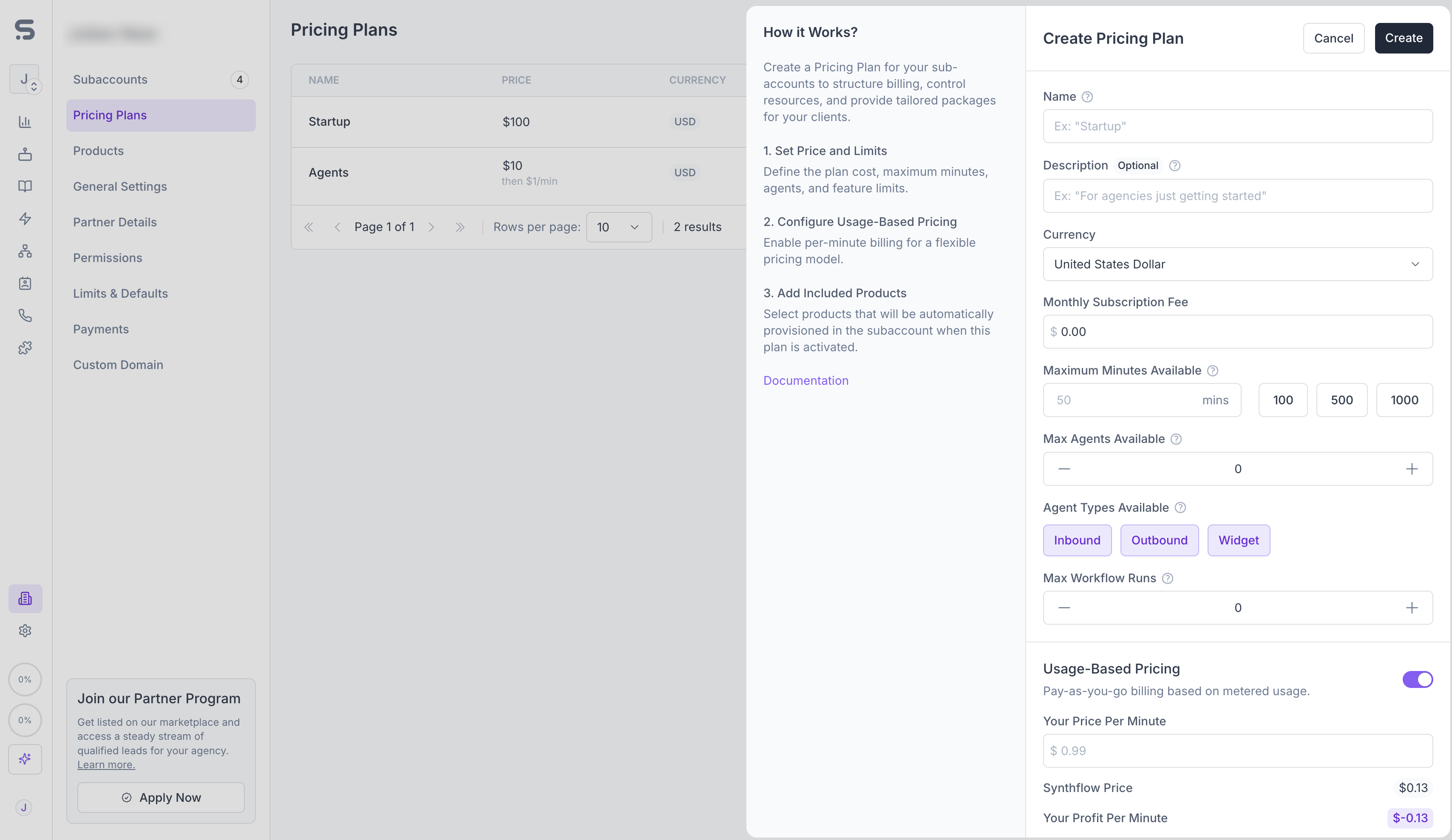 Create a pricing plan