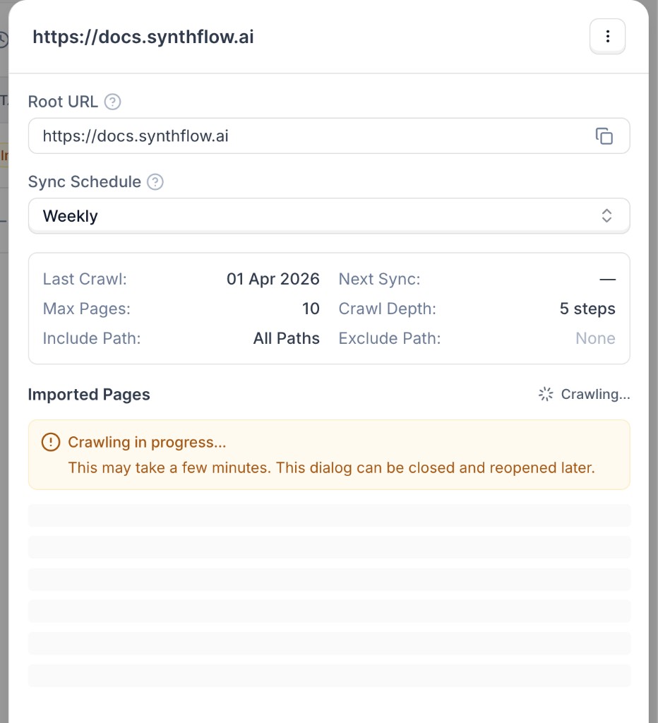 Crawler in progress status