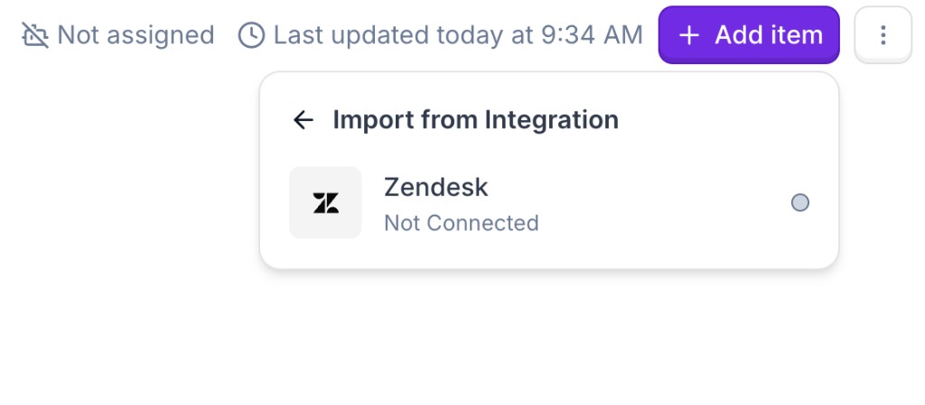 Zendesk shown in the integration picker