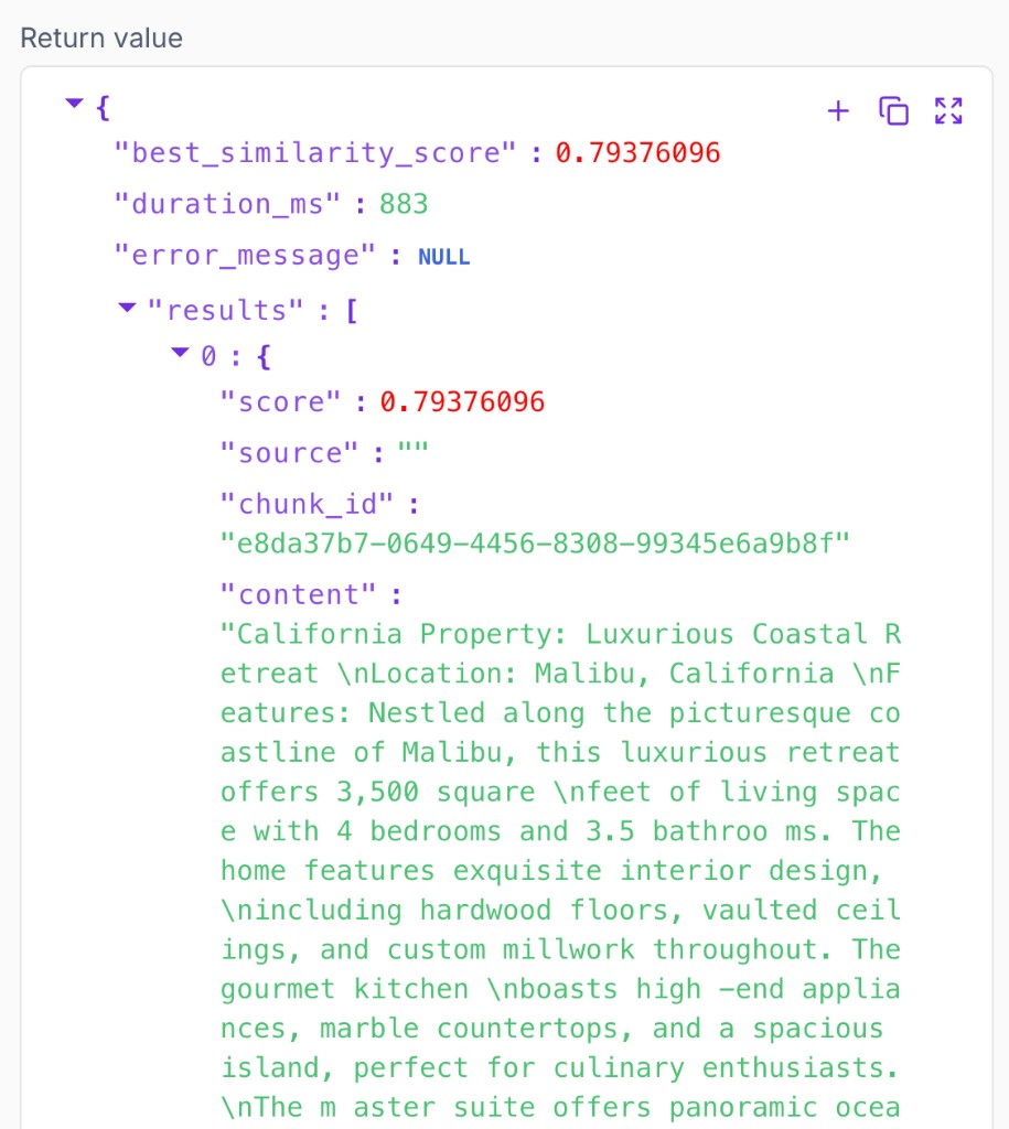 Expanded KB search return value with results and similarity score