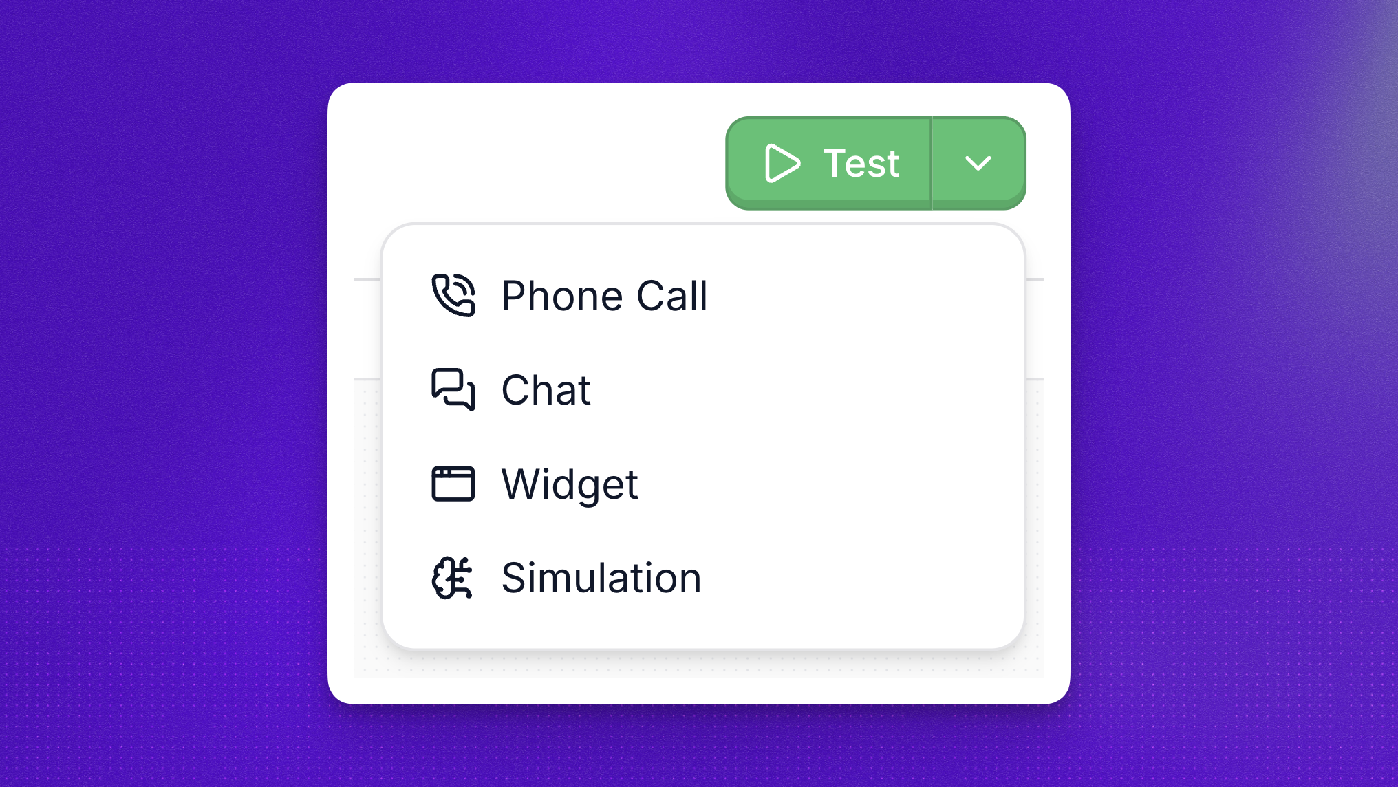 Test menu in the agent editor