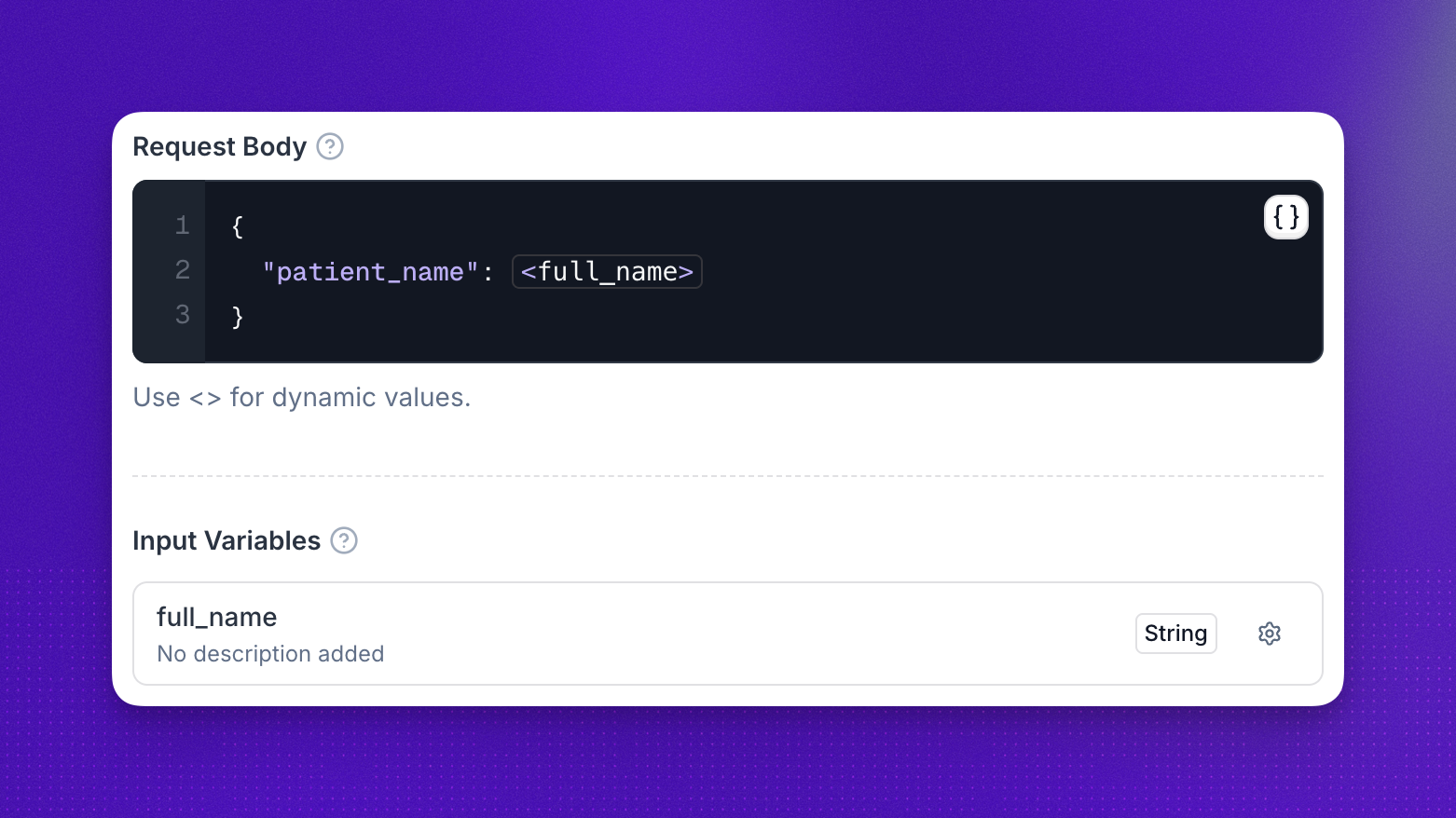 Custom action variables configured in the action builder