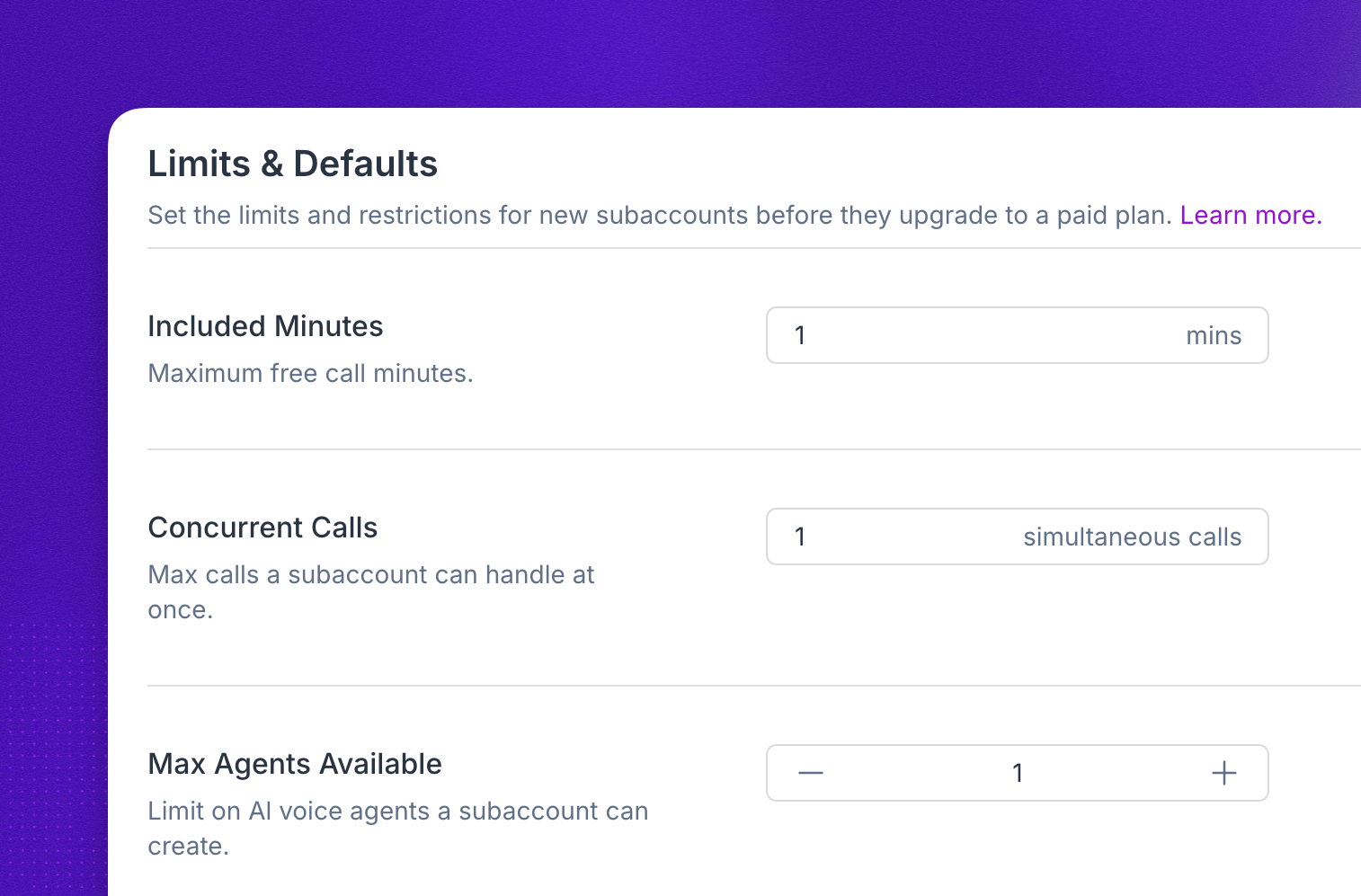 Limits & Defaults