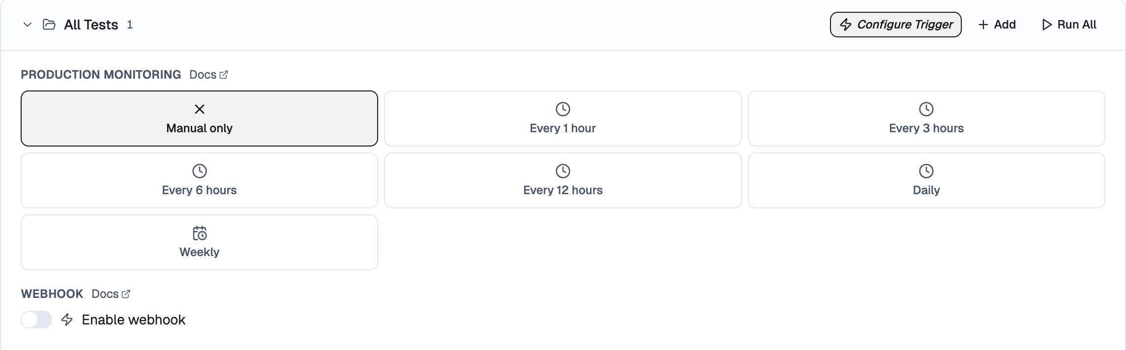 Production Monitoring configuration