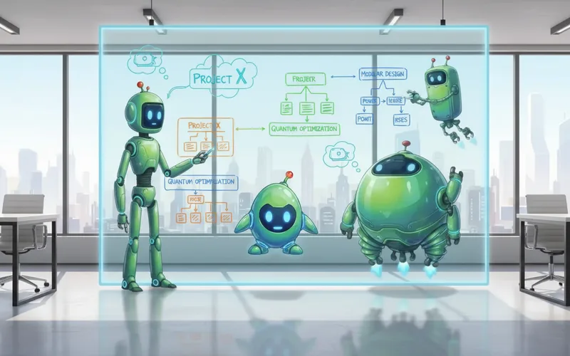 Agents at whiteboard planning Project X with architecture flowcharts