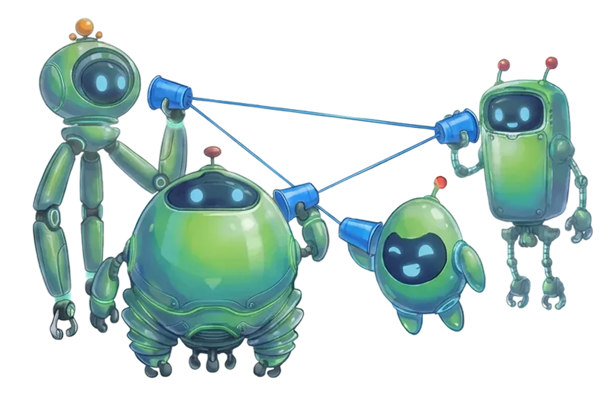 Robots connected by communication beams