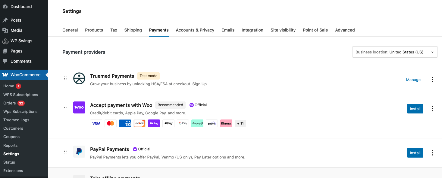 Payments settings