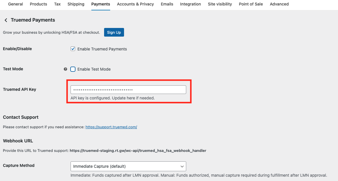 API key field
