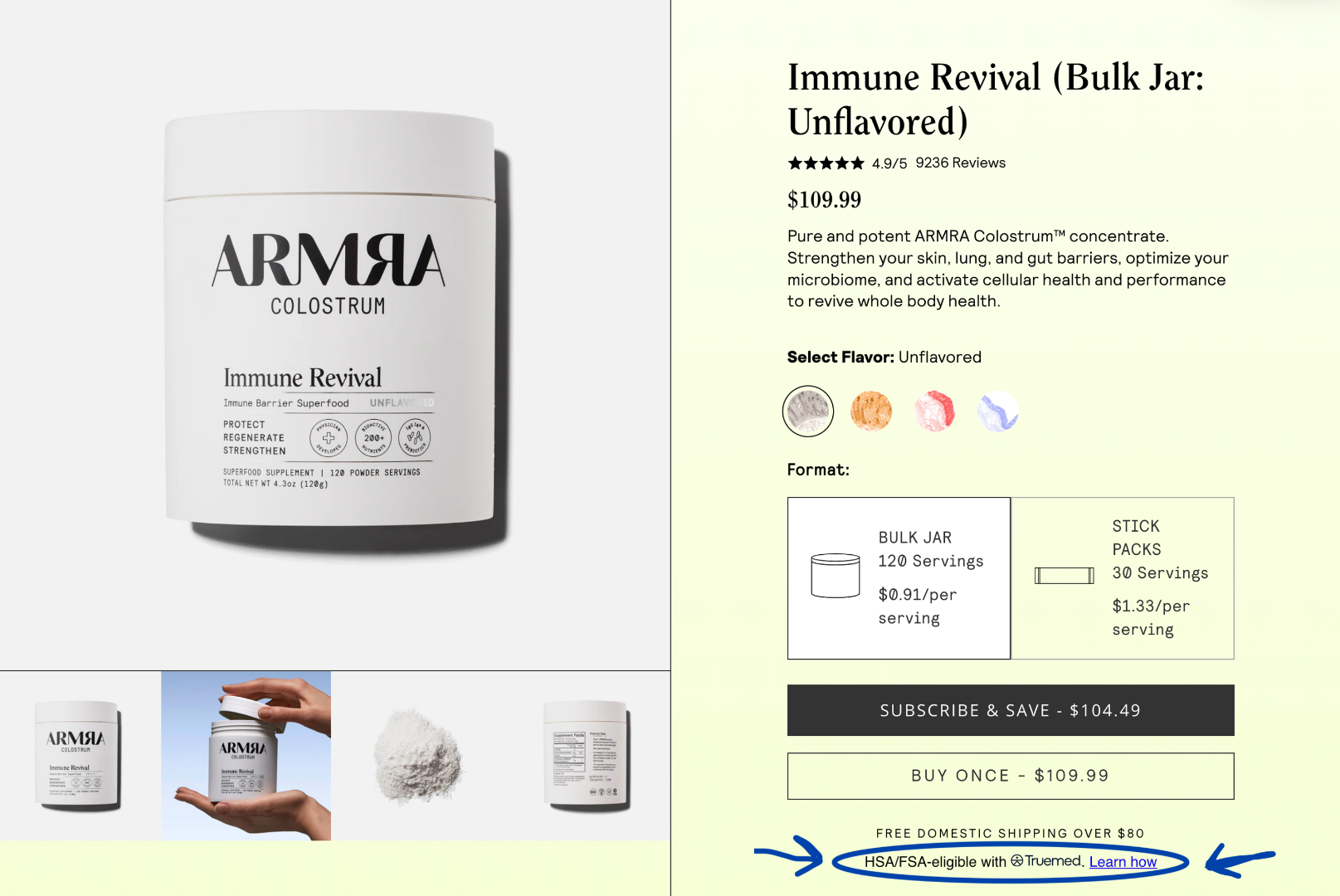 HSA/FSA eligibility widget on product page