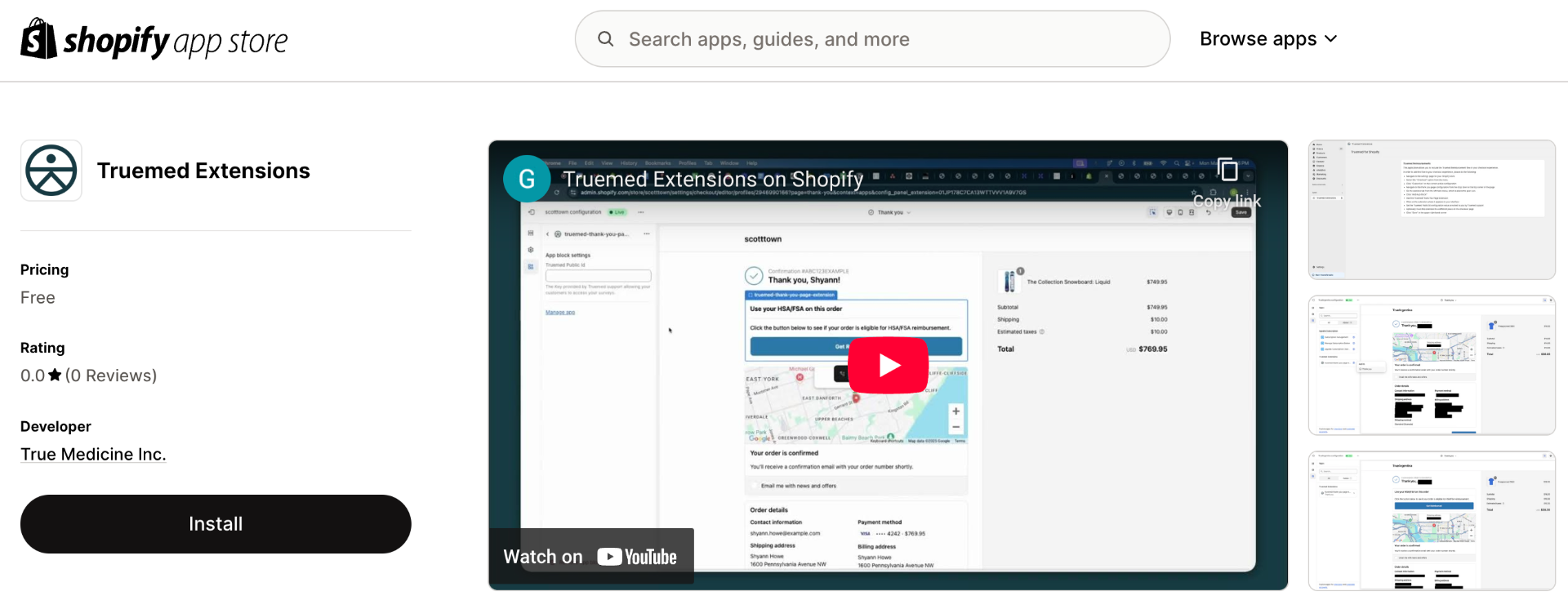 Truemed app listing on Shopify App Store